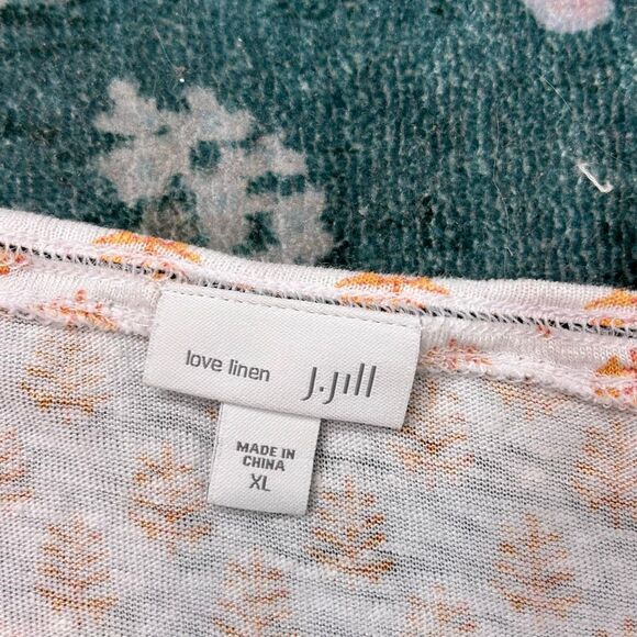 J. Jill Love Linen Knit Tee Short Sleeve Top Boho block stamp Pattern Shirt XL - Picture 7 of 11